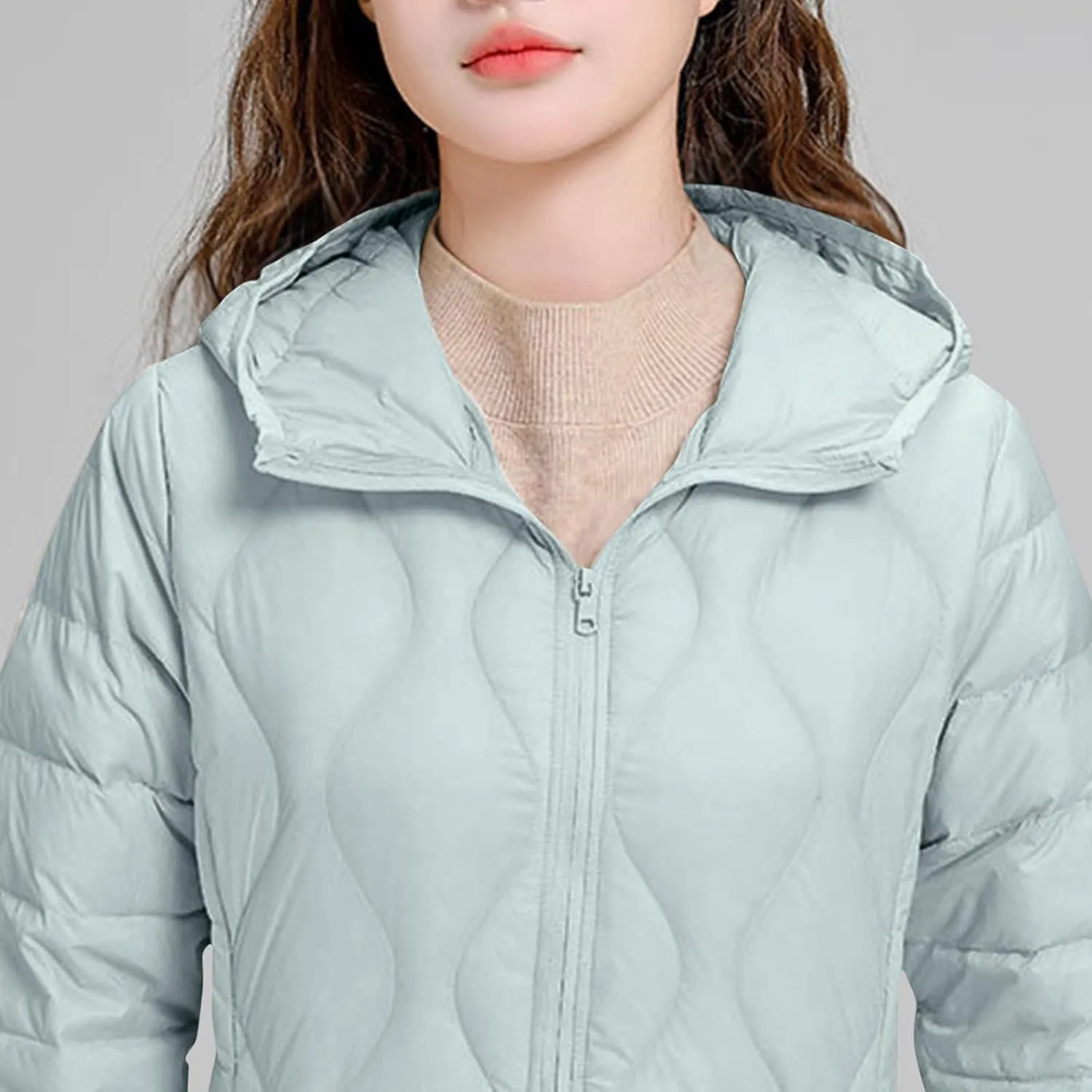 Lmdudan Plus Size Womens Quilted Jacket Lightweight Long Sleeve Hooded Puffer Jackets 2024 Winter Warm Down Coat Outerwear