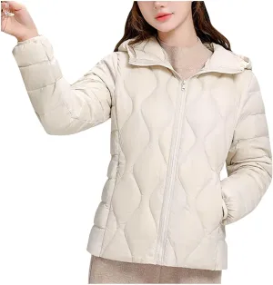 Lmdudan Plus Size Womens Quilted Jacket Lightweight Long Sleeve Hooded Puffer Jackets 2024 Winter Warm Down Coat Outerwear