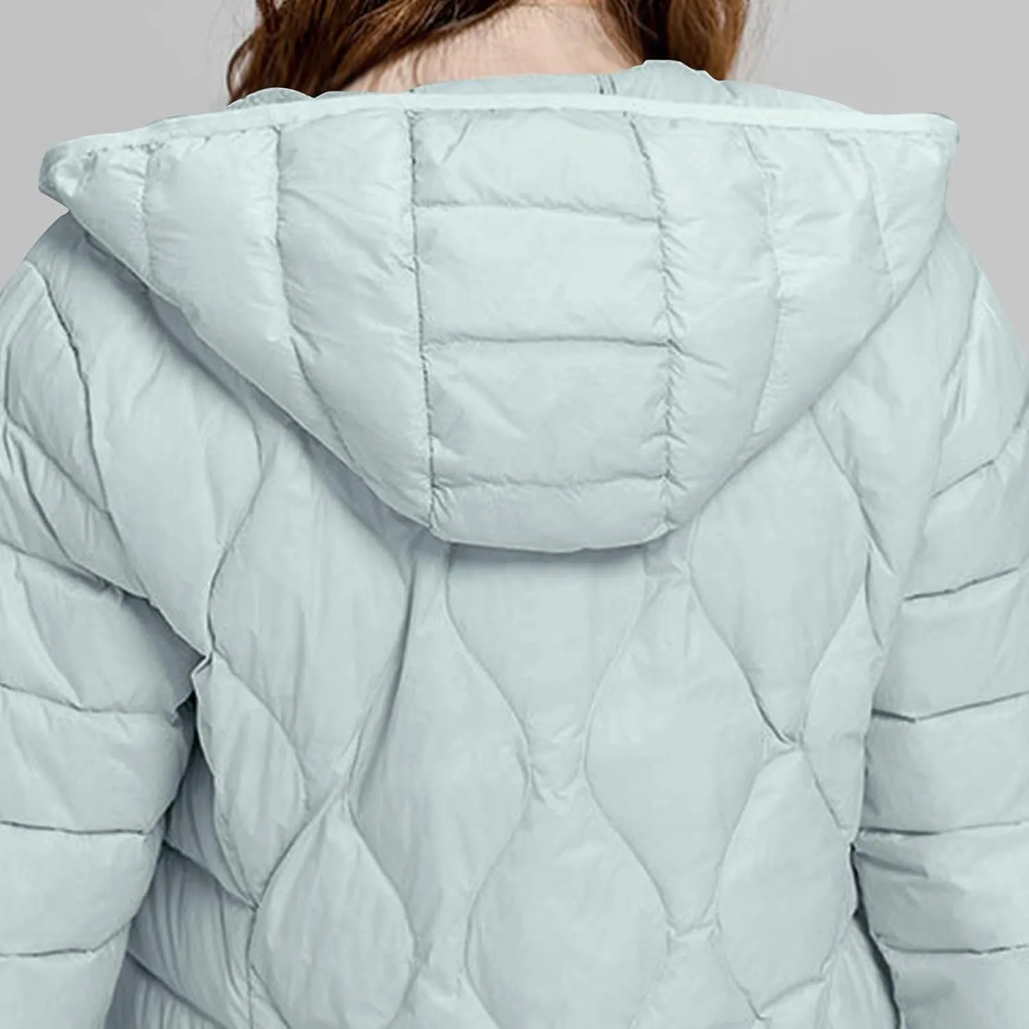 Lmdudan Plus Size Womens Quilted Jacket Lightweight Long Sleeve Hooded Puffer Jackets 2024 Winter Warm Down Coat Outerwear