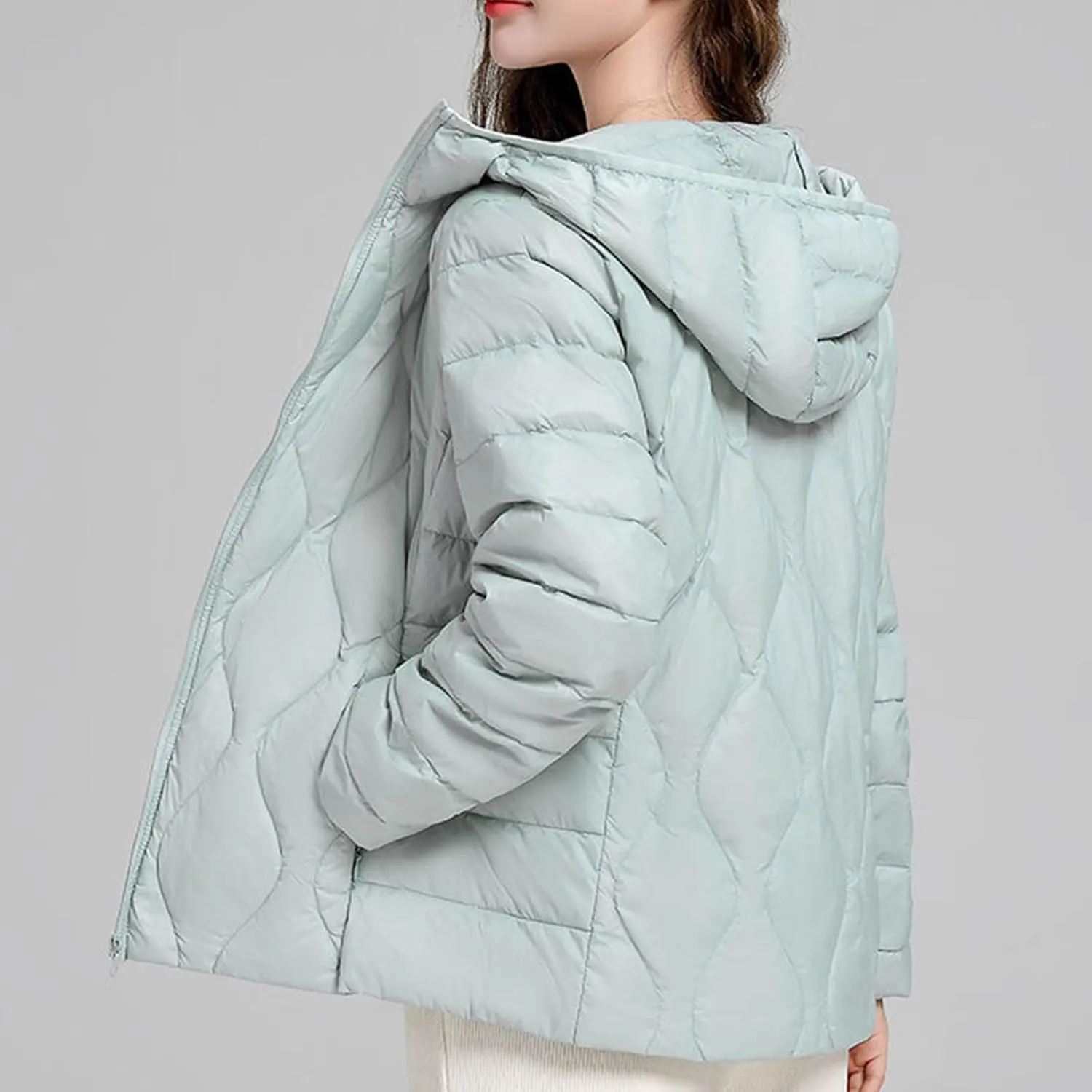 Lmdudan Plus Size Womens Quilted Jacket Lightweight Long Sleeve Hooded Puffer Jackets 2024 Winter Warm Down Coat Outerwear