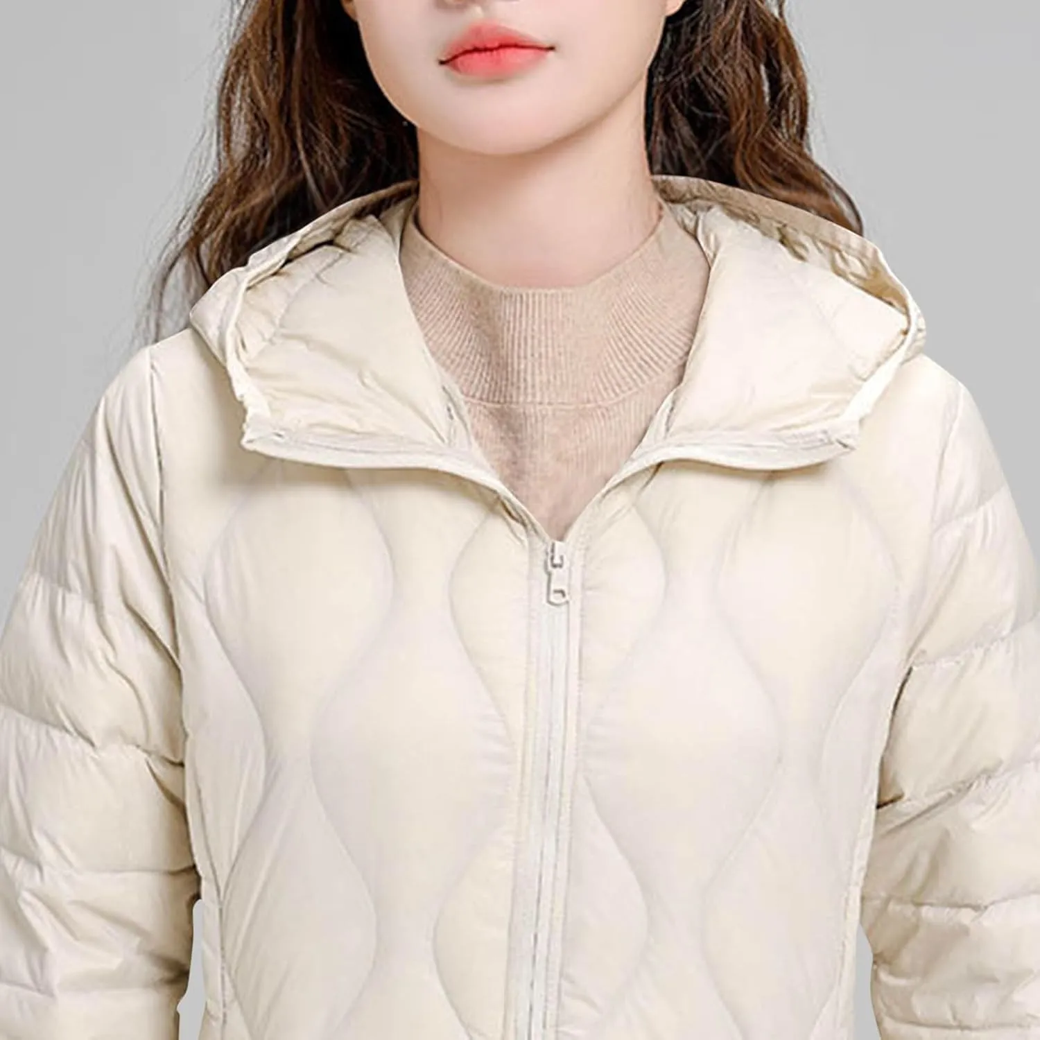 Lmdudan Plus Size Womens Quilted Jacket Lightweight Long Sleeve Hooded Puffer Jackets 2024 Winter Warm Down Coat Outerwear