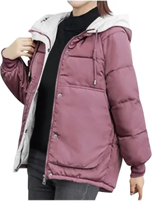 Lmdudan Women's Cropped Puffer Jacket 2024 Winter Down Coat Hooded Outerwear Warm Quilted Puffer Jackets with Pockets