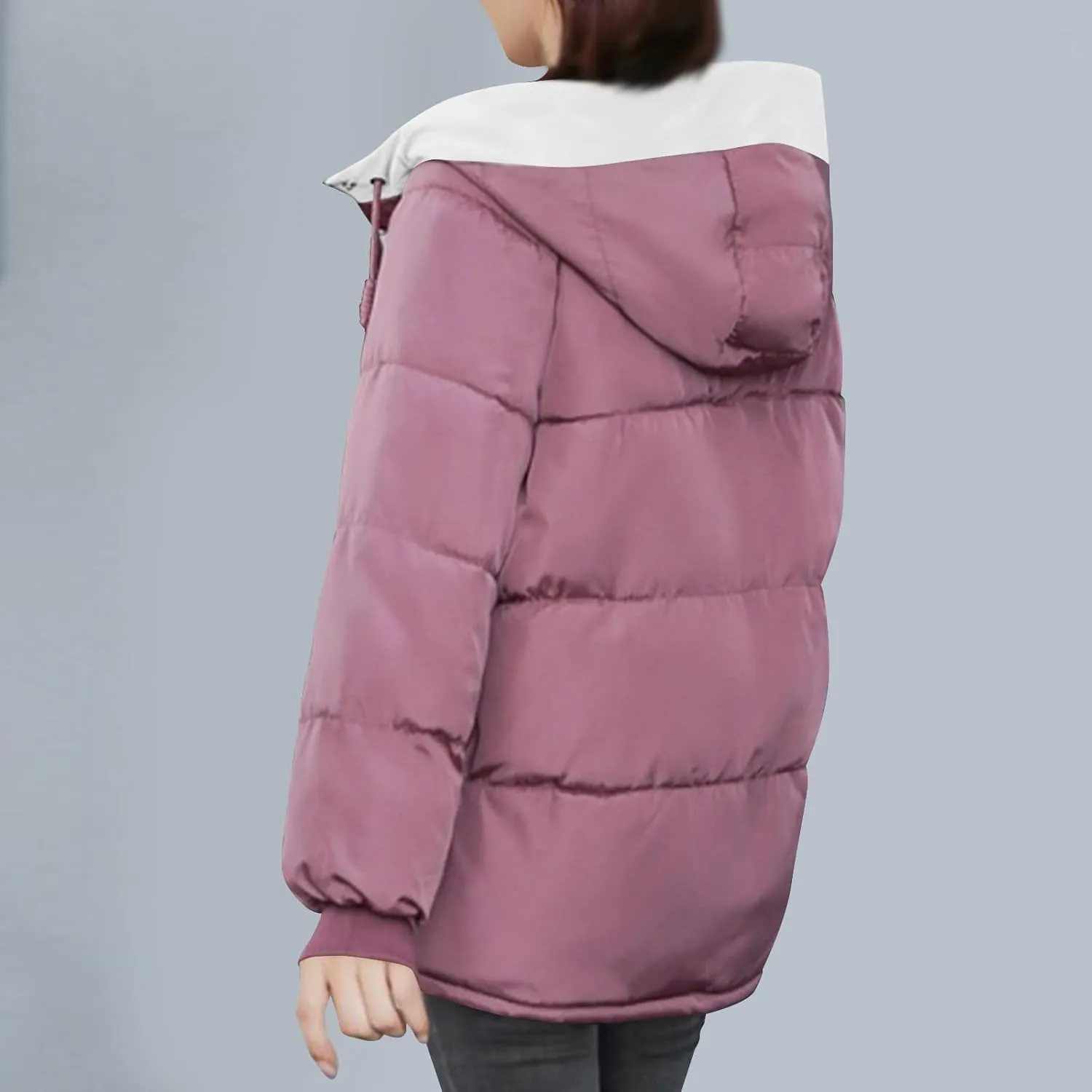 Lmdudan Women's Cropped Puffer Jacket 2024 Winter Down Coat Hooded Outerwear Warm Quilted Puffer Jackets with Pockets