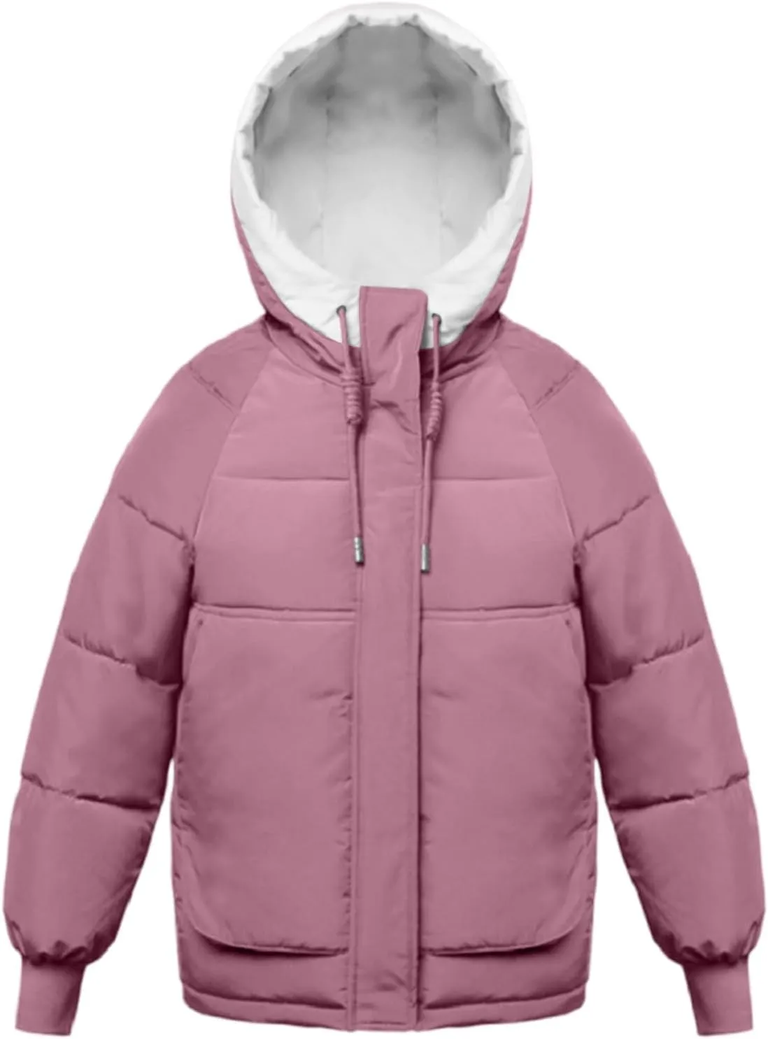 Lmdudan Women's Cropped Puffer Jacket 2024 Winter Down Coat Hooded Outerwear Warm Quilted Puffer Jackets with Pockets