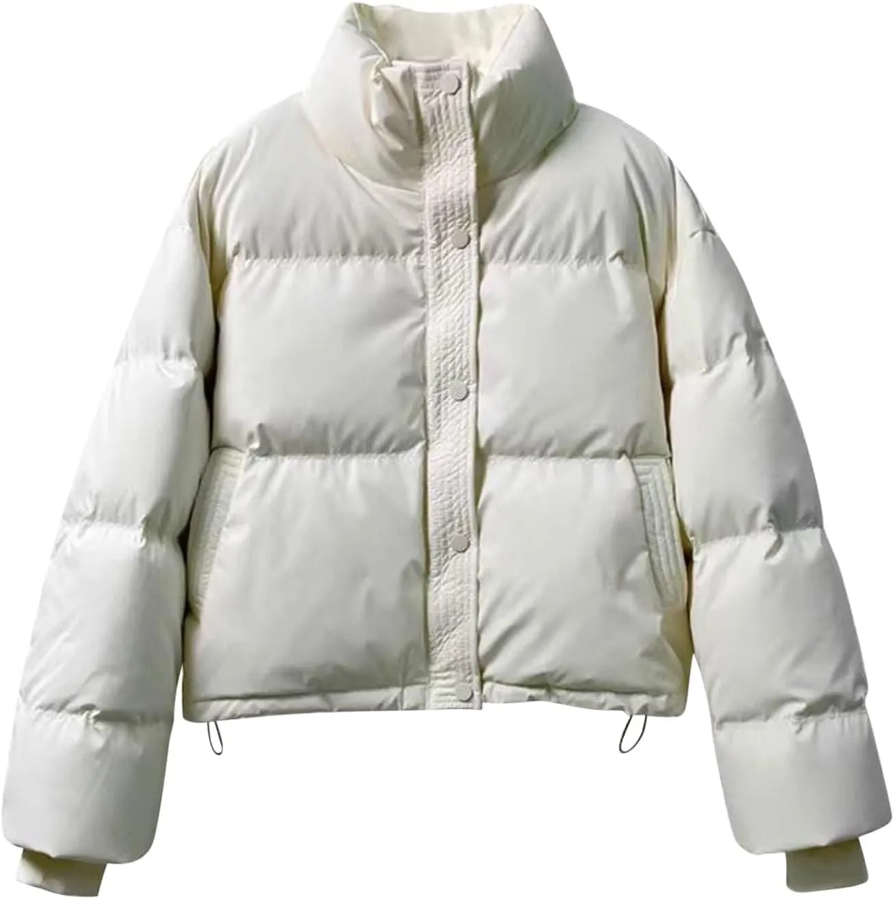 Lmdudan Womens Winter Cropped Puffer Jacket 2024 Trendy Oversized Down Short Puffy Coat Solid Quilted Jackets with Pockets