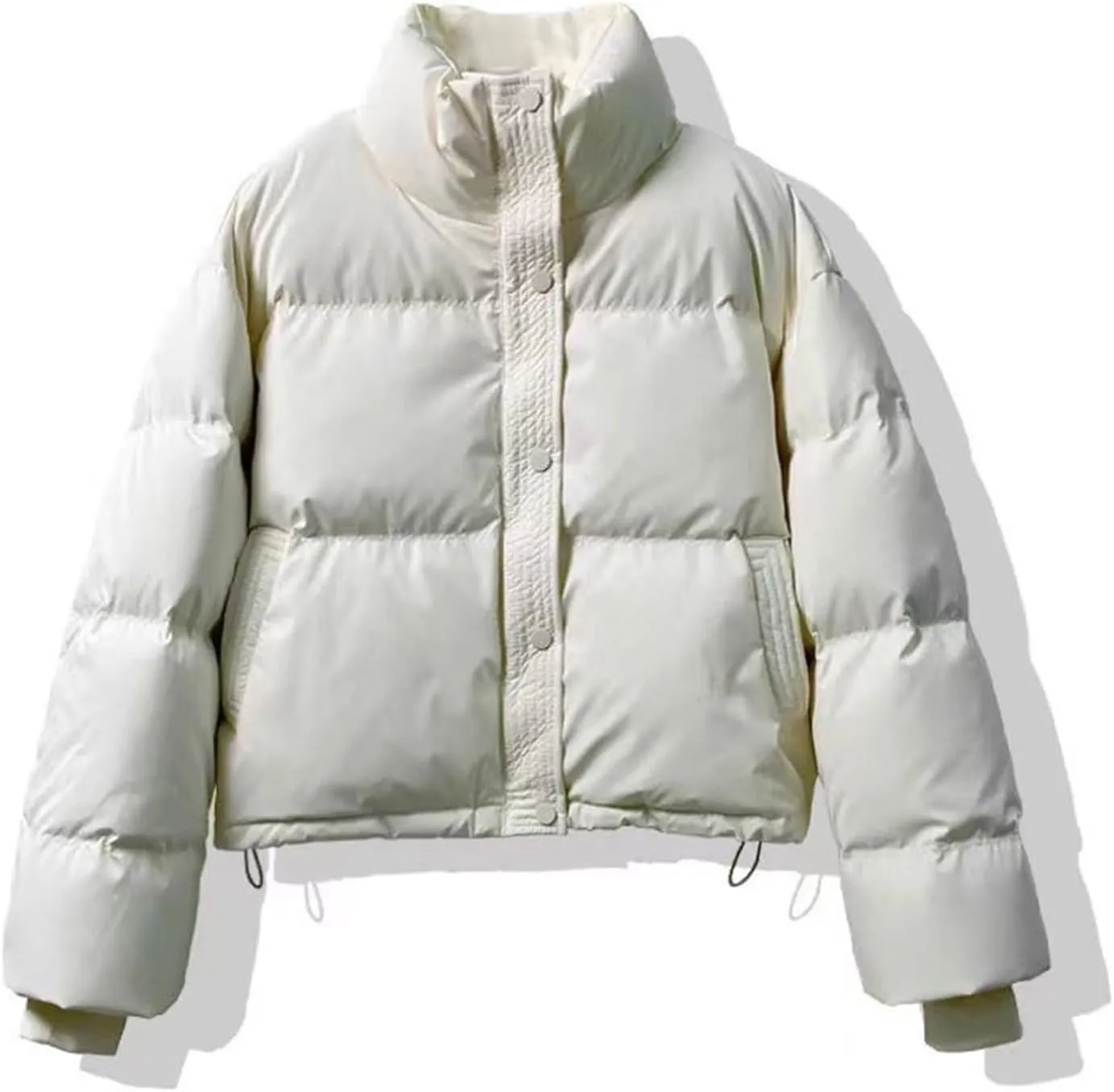 Lmdudan Womens Winter Cropped Puffer Jacket 2024 Trendy Oversized Down Short Puffy Coat Solid Quilted Jackets with Pockets