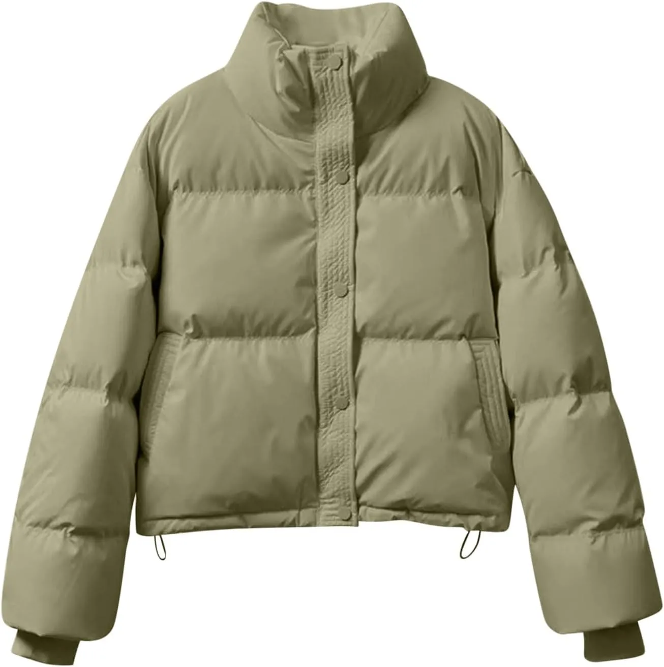 Lmdudan Womens Winter Cropped Puffer Jacket 2024 Trendy Oversized Down Short Puffy Coat Solid Quilted Jackets with Pockets