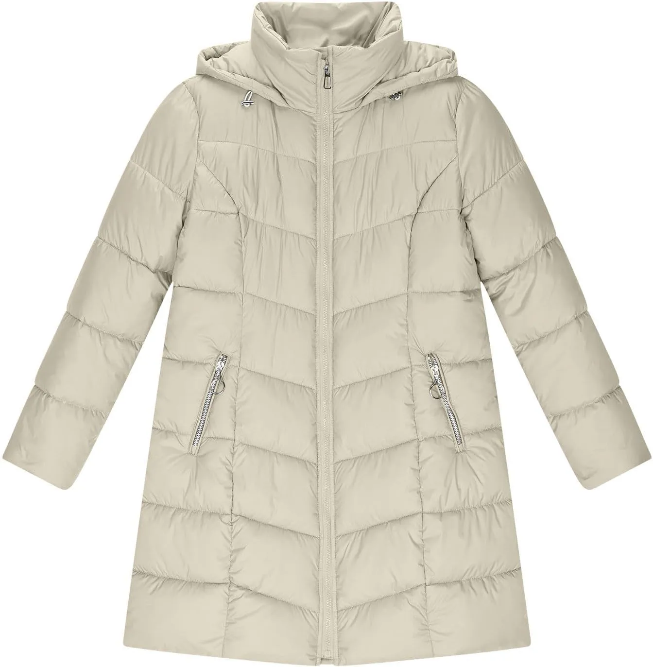 Lmdudan Women's Winter Down Jacket with Hood Quilted Puffer Coats 2024 Fashion Long Sleeve Warm Outwear with Pockets