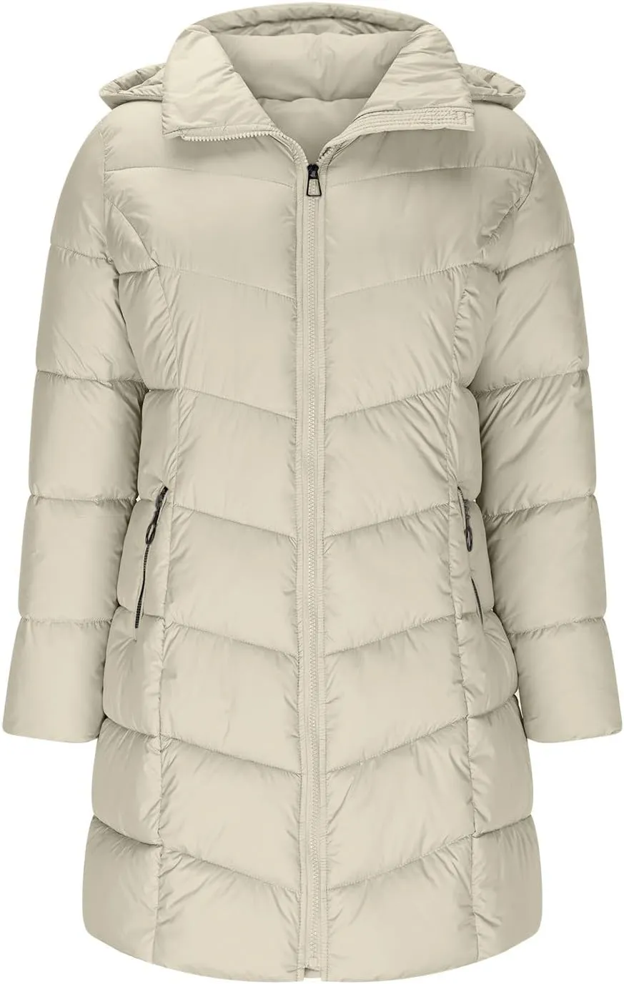 Lmdudan Women's Winter Down Jacket with Hood Quilted Puffer Coats 2024 Fashion Long Sleeve Warm Outwear with Pockets