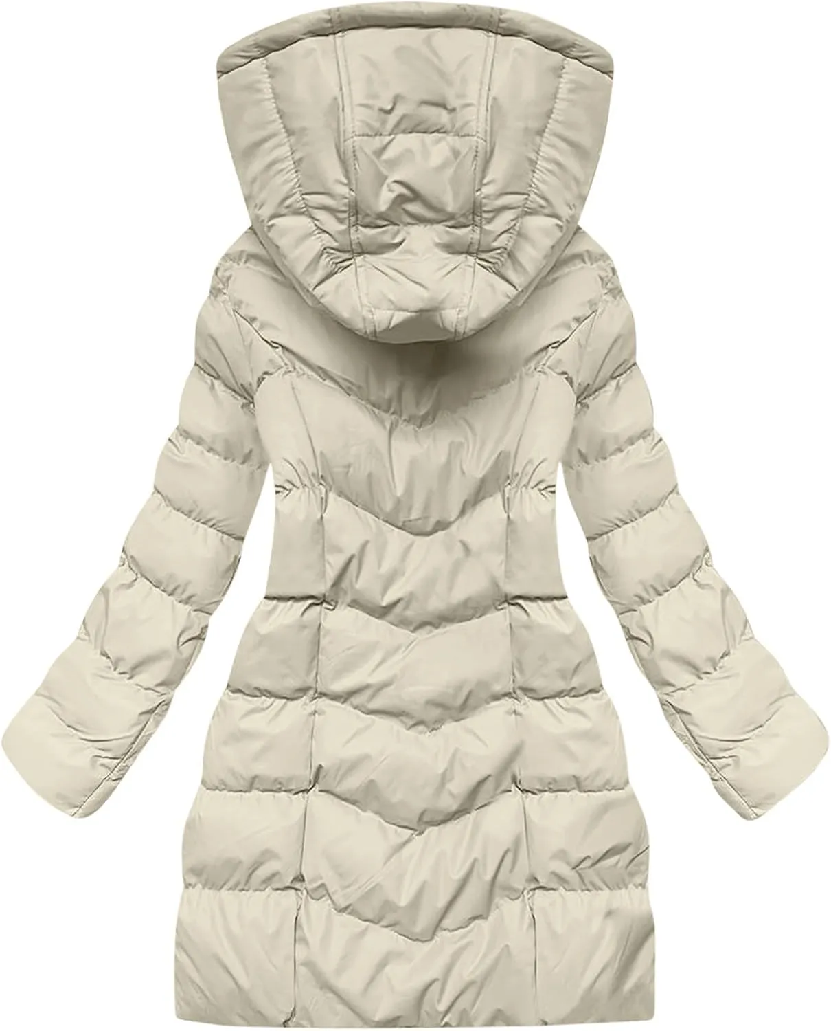 Lmdudan Women's Winter Down Jacket with Hood Quilted Puffer Coats 2024 Fashion Long Sleeve Warm Outwear with Pockets