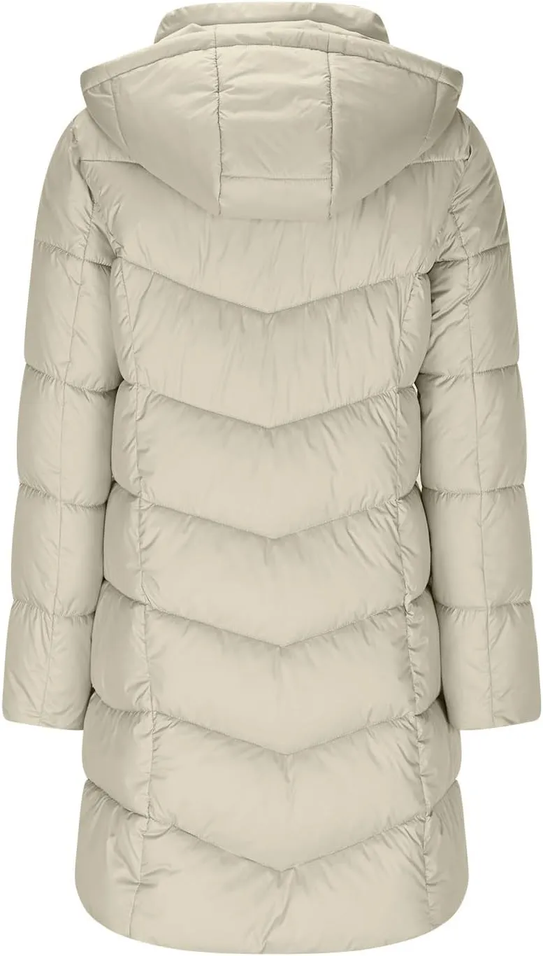 Lmdudan Women's Winter Down Jacket with Hood Quilted Puffer Coats 2024 Fashion Long Sleeve Warm Outwear with Pockets