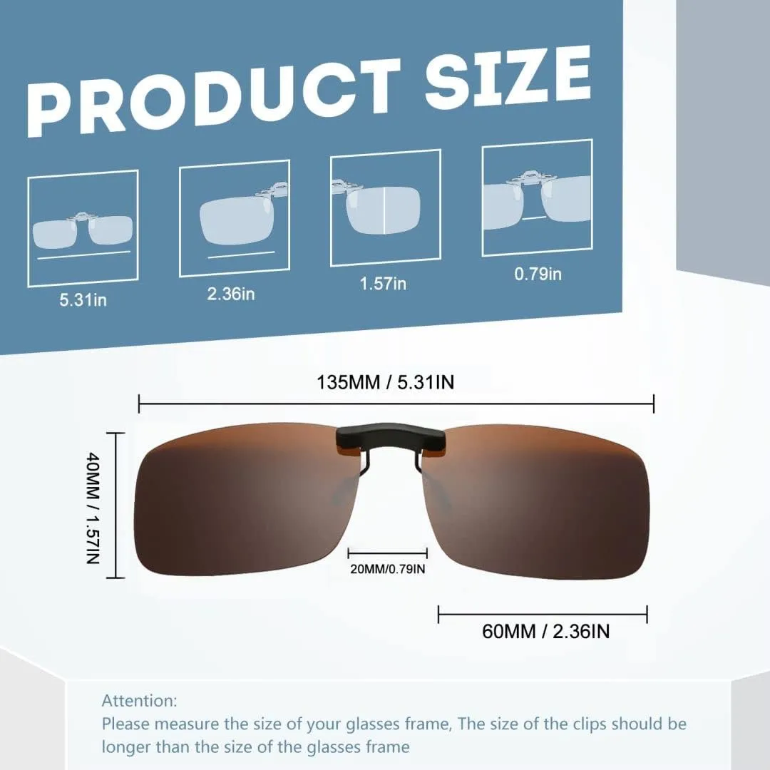 Long Keeper Polarized Clip On Rimless Sunglasses Women Men Square Non-Flip Up Fishing Driving Sunglasses