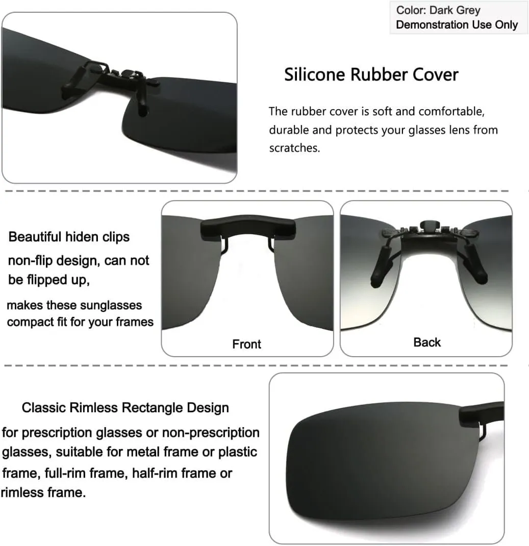 Long Keeper Polarized Clip On Rimless Sunglasses Women Men Square Non-Flip Up Fishing Driving Sunglasses