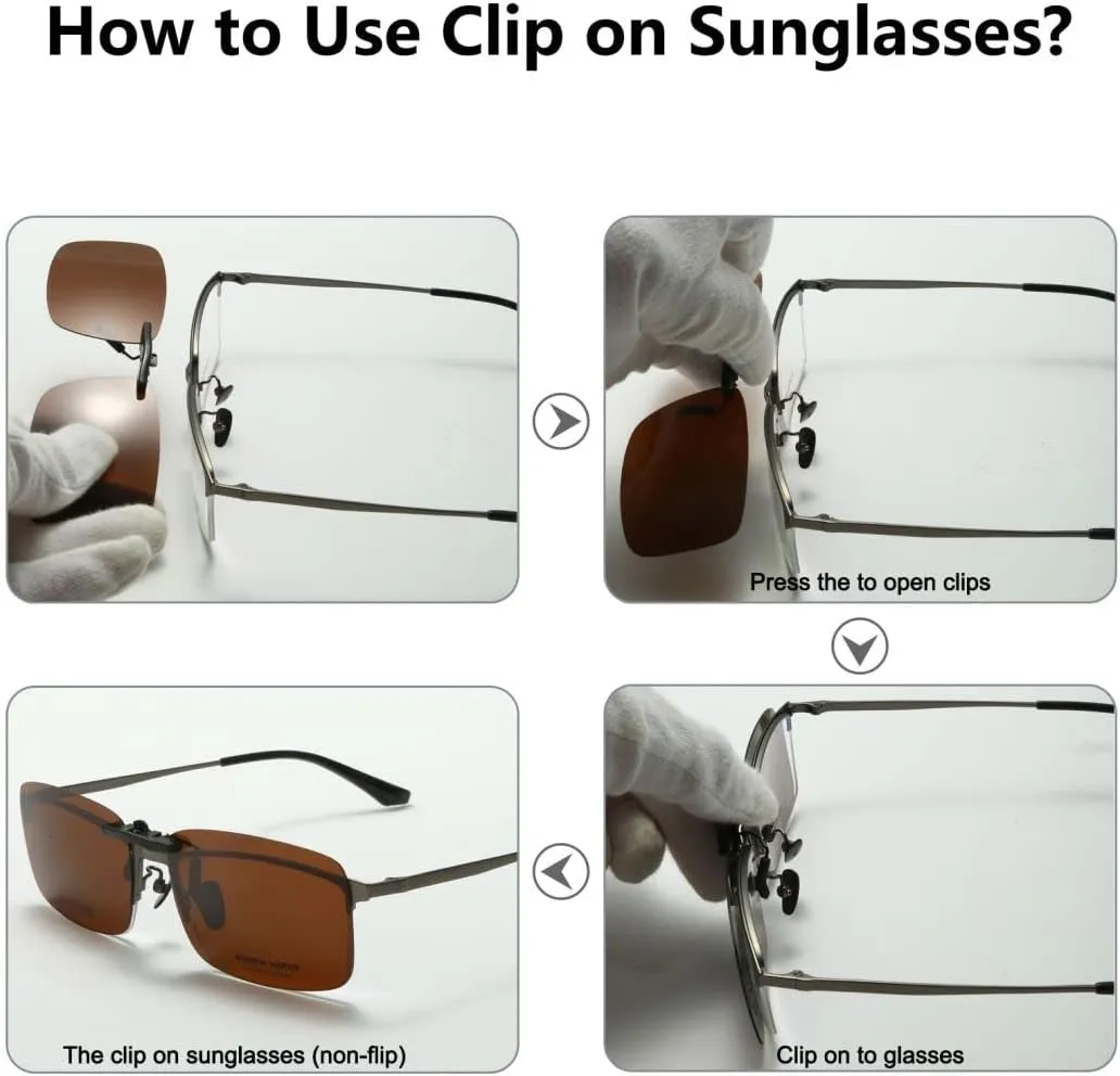 Long Keeper Polarized Clip On Rimless Sunglasses Women Men Square Non-Flip Up Fishing Driving Sunglasses