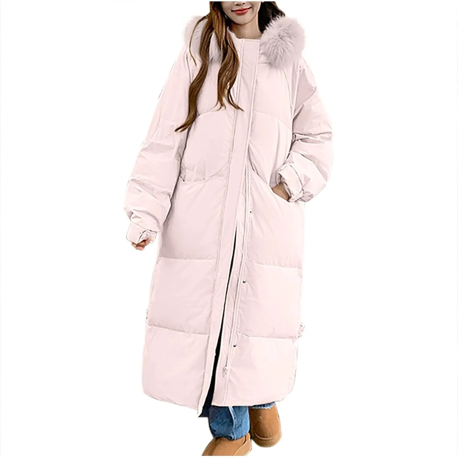 Long Winter Thicken Coats For Women Plus Size Down Jackets Full Length Quilted Puffer Overcoats With Faux Fur Hood
