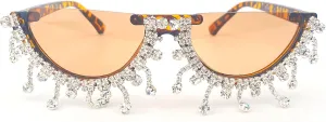 Luxury Diamond Cat Eye Sunglasses Women Vintage Half frame Rhinestone bling Sunglasses Ladies Party Eyewear UV400