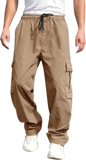 Male Versatile All Season Cargo Pants Multi Pocket Hem Solid Color Plus Size Outdoor Trousers Sport Trousers