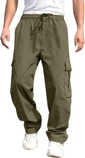 Male Versatile All Season Cargo Pants Multi Pocket Hem Solid Color Plus Size Outdoor Trousers Sport Trousers