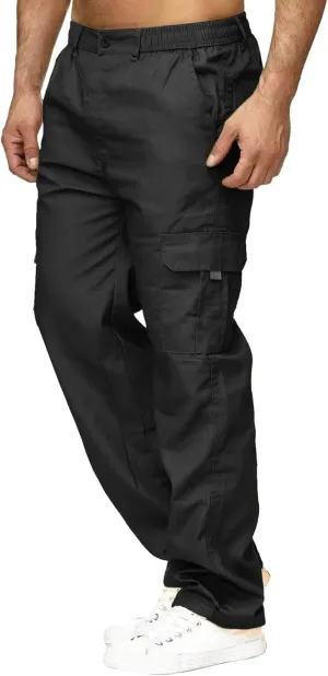 Male Versatile All Season Cargo Pants Multi Pocket Zip Button Hem Solid Color Plus Size Outdoor Lightweight Pants