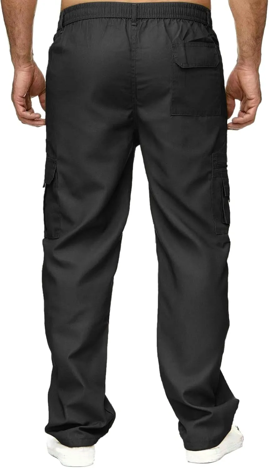 Male Versatile All Season Cargo Pants Multi Pocket Zip Button Hem Solid Color Plus Size Outdoor Lightweight Pants