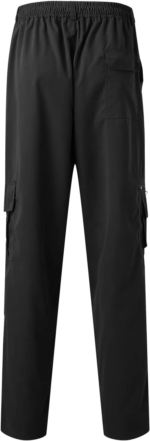 Male Versatile All Season Cargo Pants Multi Pocket Zip Button Hem Solid Color Plus Size Outdoor Lightweight Pants
