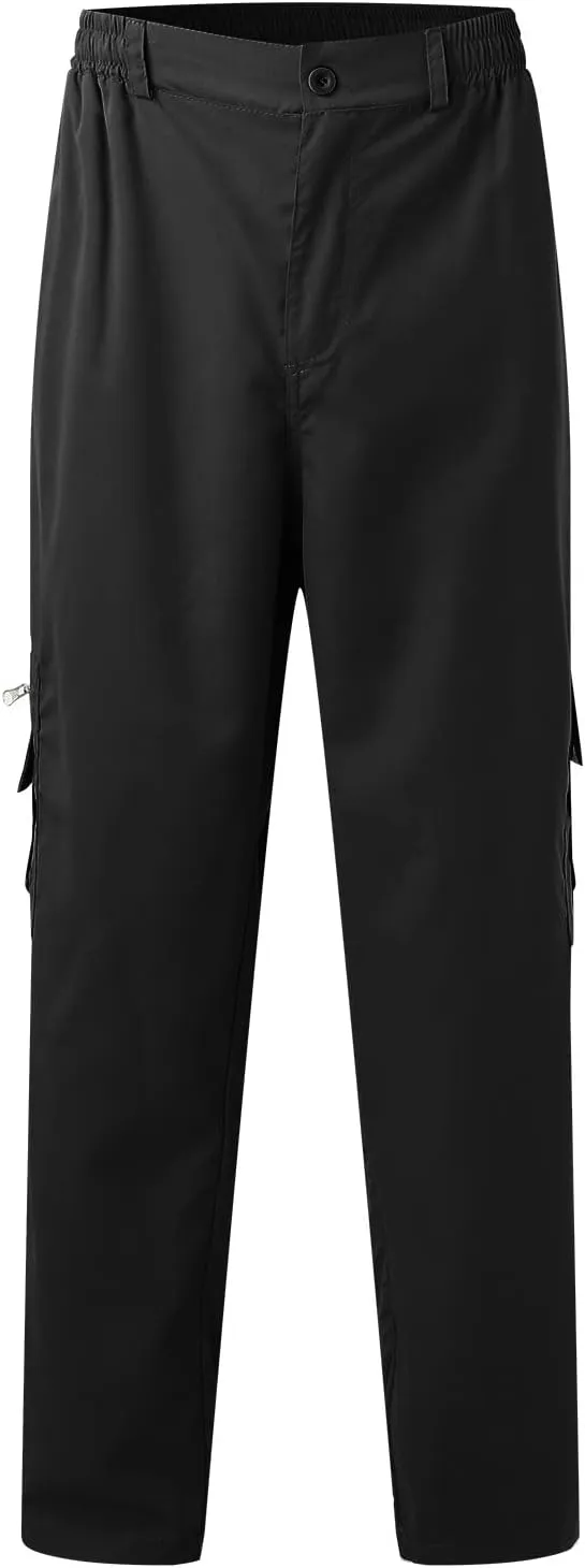 Male Versatile All Season Cargo Pants Multi Pocket Zip Button Hem Solid Color Plus Size Outdoor Lightweight Pants
