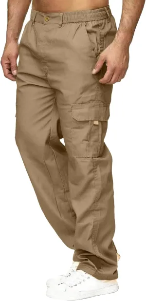 Male Versatile All Season Cargo Pants Multi Pocket Zip Button Hem Solid Color Plus Size Outdoor Trousers Sport