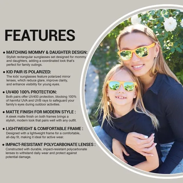 Matching Family Retro Sunglasses - UV400 Colorful Frame Mirror Glasses - Parent & Child Family Photo Matching Outfits