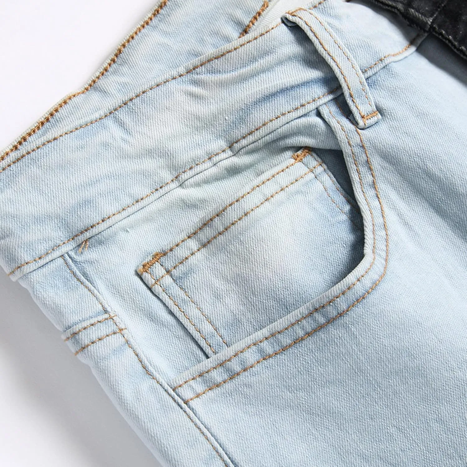 Means Jeans Casual Pocket Drawstring Waist Solid Color Slim Toe Jeans Pants Flex Waist Jean Men's Lightweight Jeans