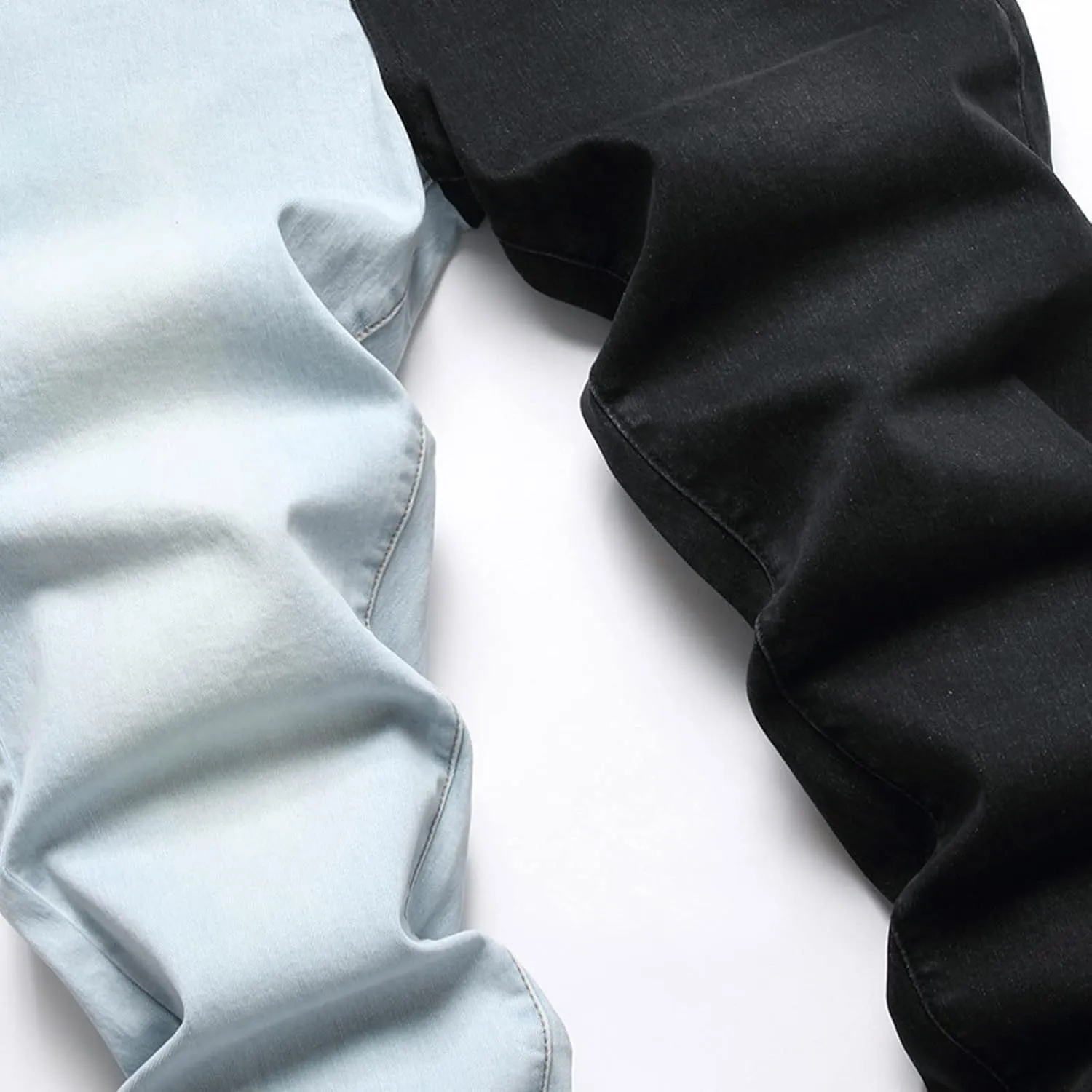 Means Jeans Casual Pocket Drawstring Waist Solid Color Slim Toe Jeans Pants Flex Waist Jean Men's Lightweight Jeans
