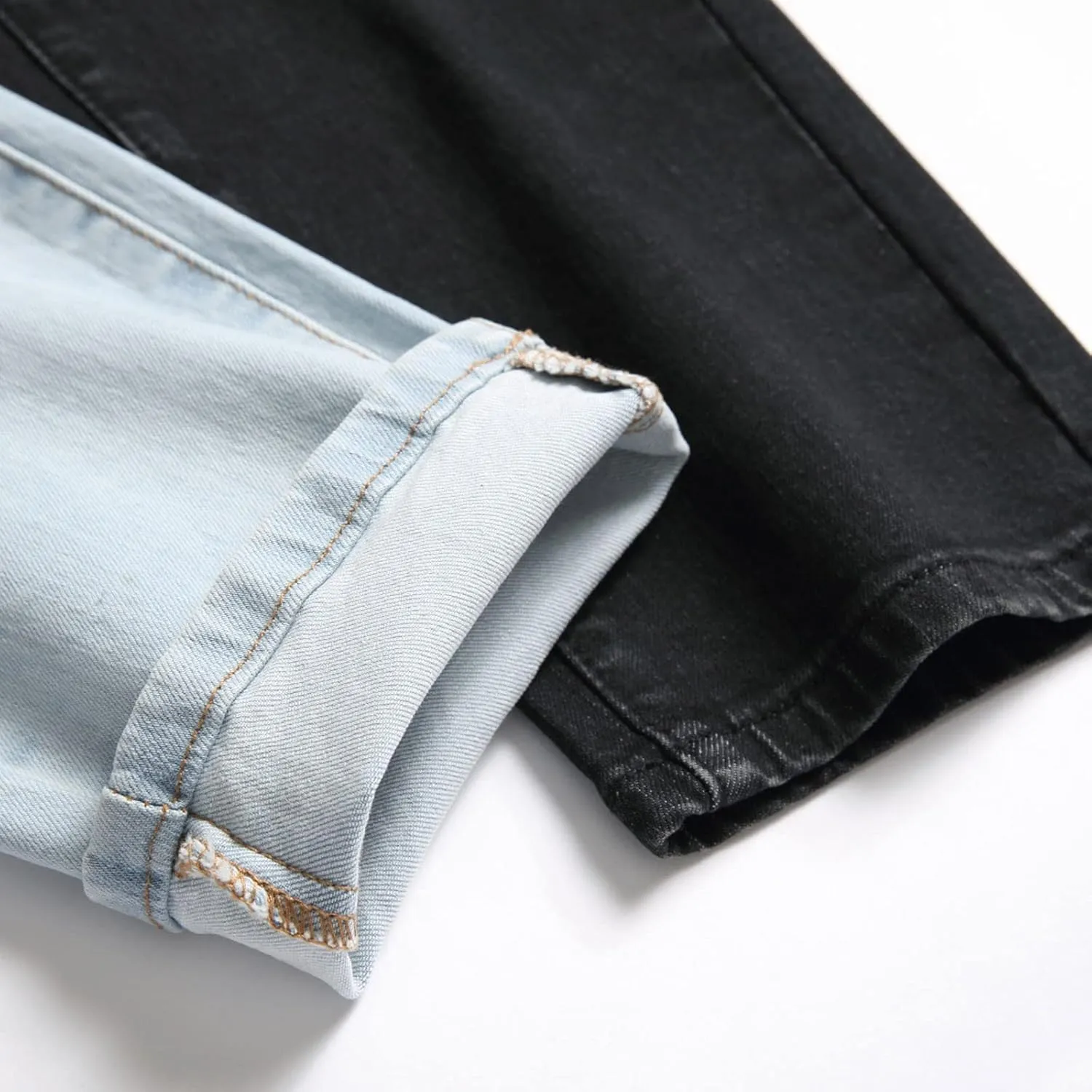 Means Jeans Casual Pocket Drawstring Waist Solid Color Slim Toe Jeans Pants Flex Waist Jean Men's Lightweight Jeans