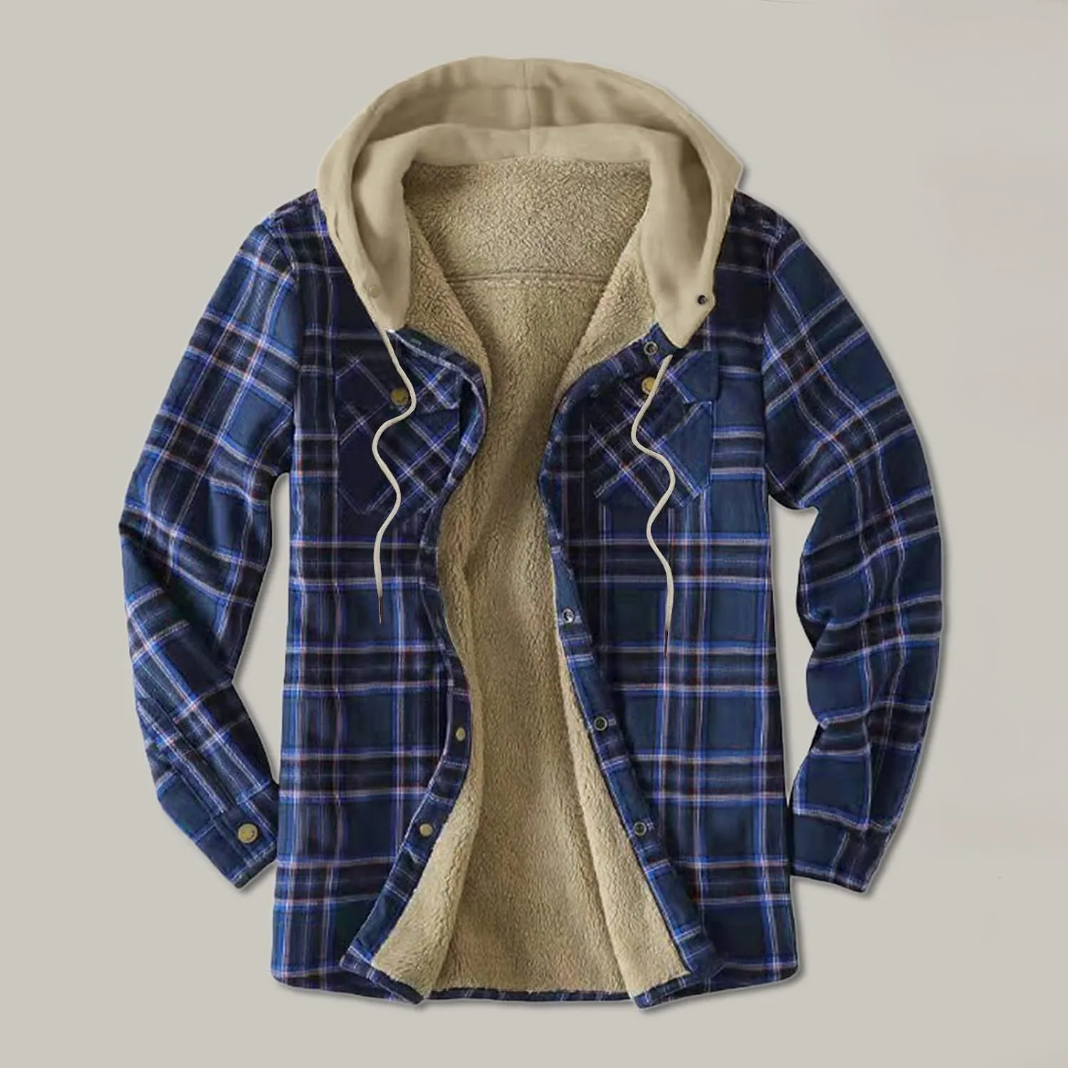 Men Casual Sherpa Fleece Lined Plaid Flannel Shirts Jackets Heavyweight Thermal Button Up Winter Warm Work Coat Outwear