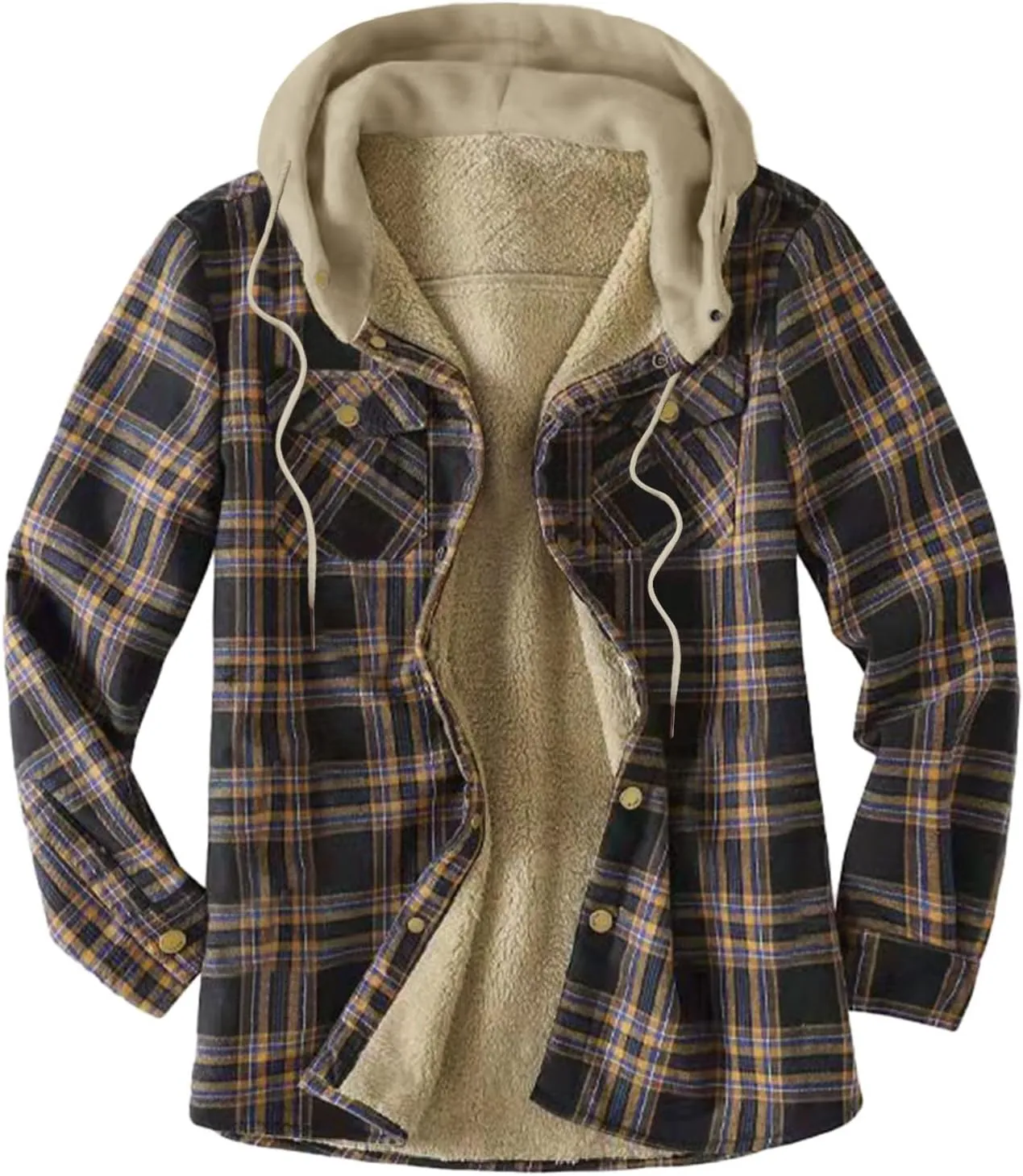 Men Casual Sherpa Fleece Lined Plaid Flannel Shirts Jackets Heavyweight Thermal Button Up Winter Warm Work Coat Outwear