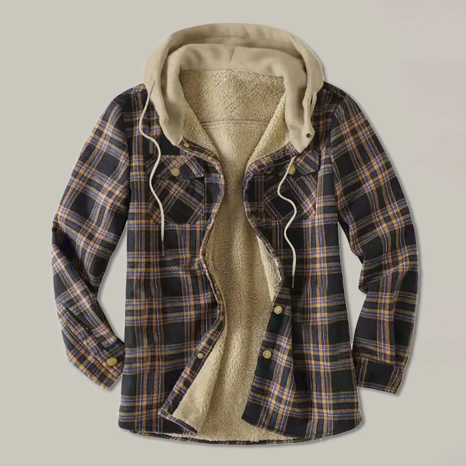 Men Casual Sherpa Fleece Lined Plaid Flannel Shirts Jackets Heavyweight Thermal Button Up Winter Warm Work Coat Outwear