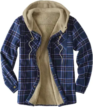 Men Casual Sherpa Fleece Lined Plaid Flannel Shirts Jackets Heavyweight Thermal Button Up Winter Warm Work Coat Outwear