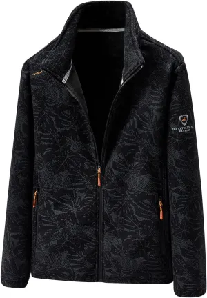 Men Fleece Jacket Winter Warm Lightweight Stand Collar Coat Full Zip Long Sleeve Jackets for Hiking Travel Casual Outwear
