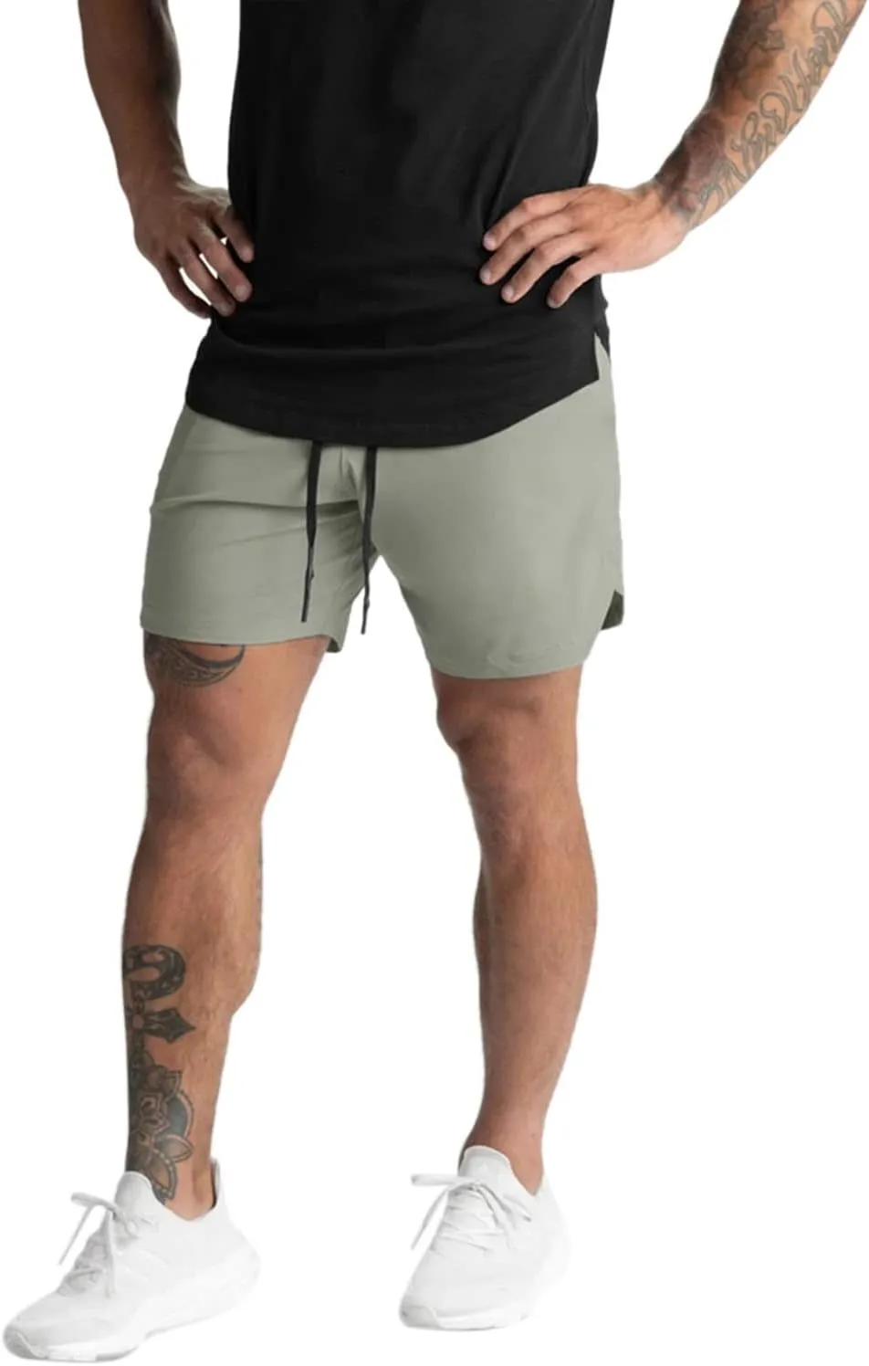 Mens 5" Workout Running Shorts Quick Dry Bodybuilding Gym Athletic Shorts Loose Fit Basketball Exercise Hiking Short