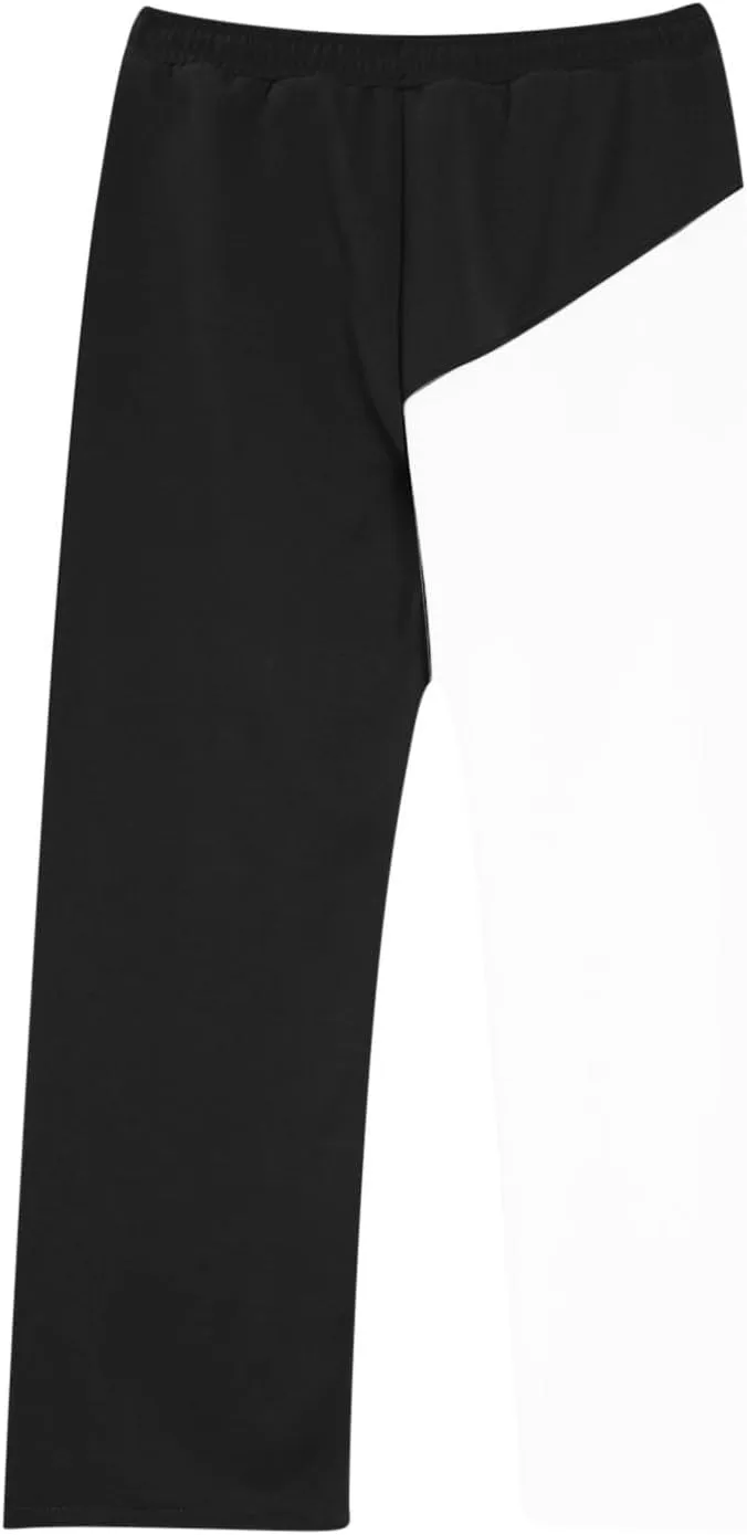 Mens Baggy Sweatpants Color Match Elastic Waist Drawstring Straight Leg Pants Casual Fashion Sports Trousers