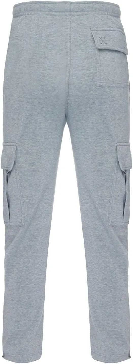 Men's Cargo Sweatpants Heavyweight Fleece Joggers Loose Fit Open Bottom Workout Athletic Pants with Pockets