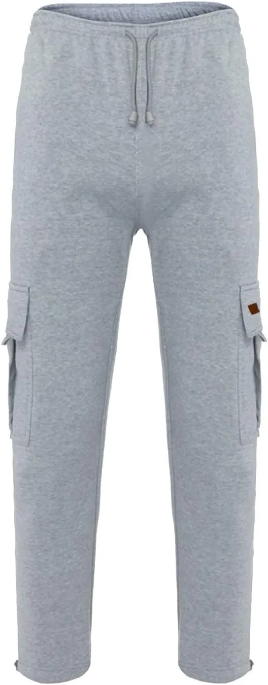 Men's Cargo Sweatpants Heavyweight Fleece Joggers Loose Fit Open Bottom Workout Athletic Pants with Pockets