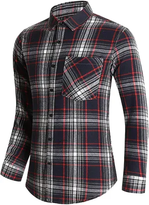 Mens Casual Cotton Plaid Shirts Slim Fit Button Down Long Sleeve Cotton Shirt Outdoor Fishing Hiking Travel Tee Top