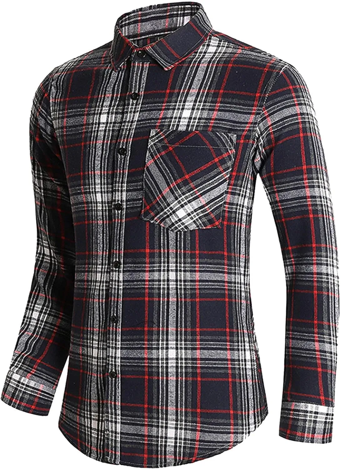 Mens Casual Cotton Plaid Shirts Slim Fit Button Down Long Sleeve Cotton Shirt Outdoor Fishing Hiking Travel Tee Top