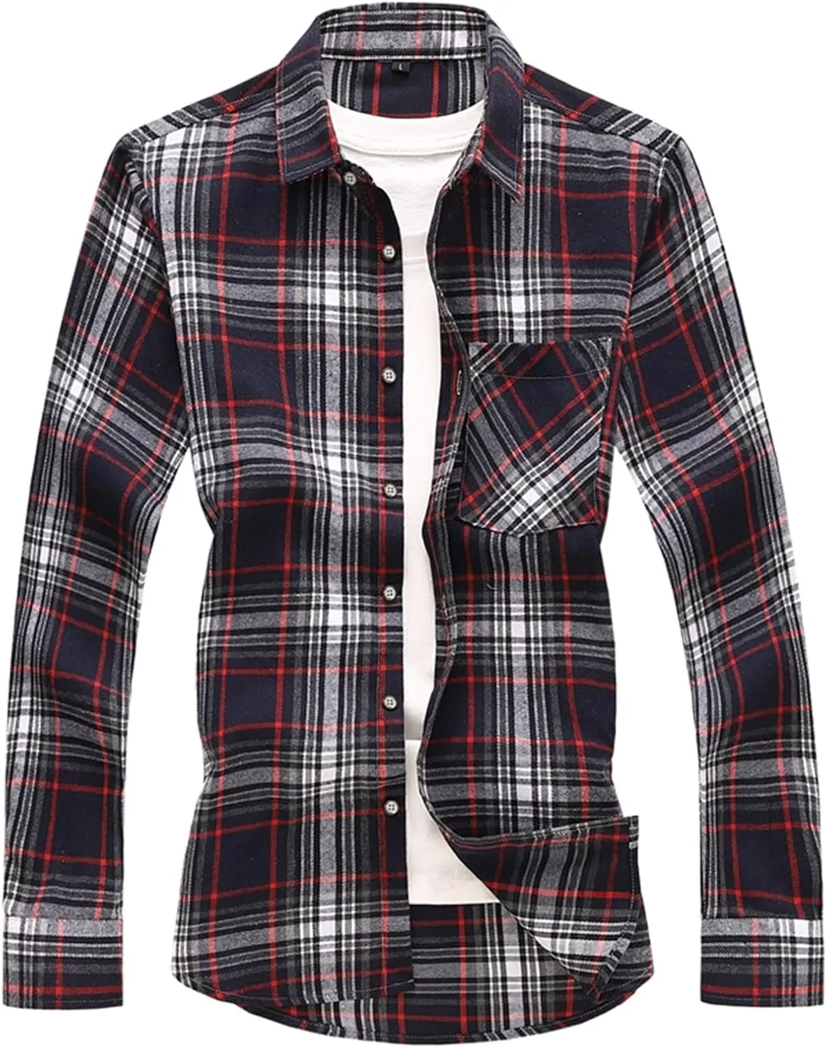 Mens Casual Cotton Plaid Shirts Slim Fit Button Down Long Sleeve Cotton Shirt Outdoor Fishing Hiking Travel Tee Top