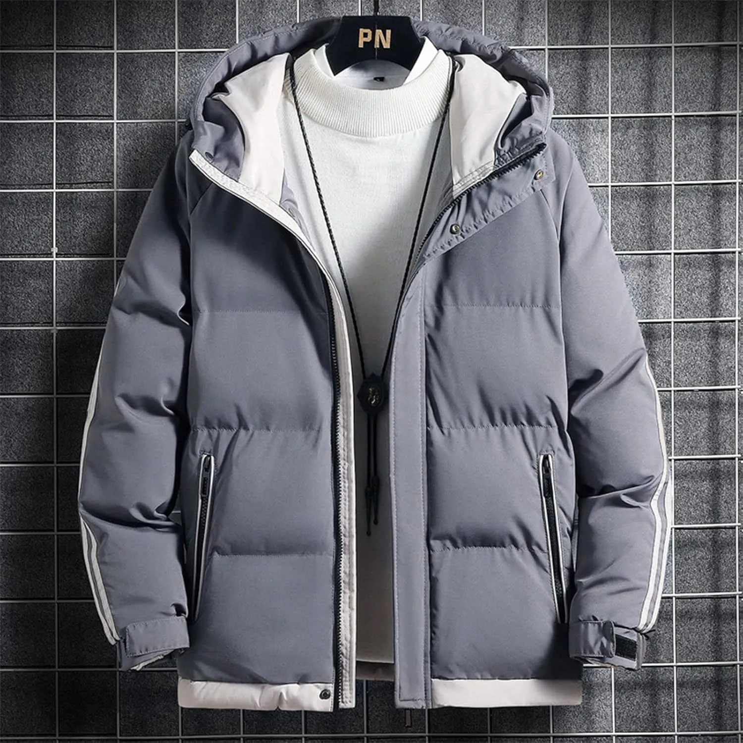 Mens Coats and Jackets Plus Size Color Blocking Thickened Hooded Cotton Jacket Casual Coat Coats Jackets
