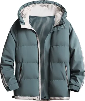 Mens Coats and Jackets Plus Size Color Blocking Thickened Hooded Cotton Jacket Casual Coat Coats Jackets