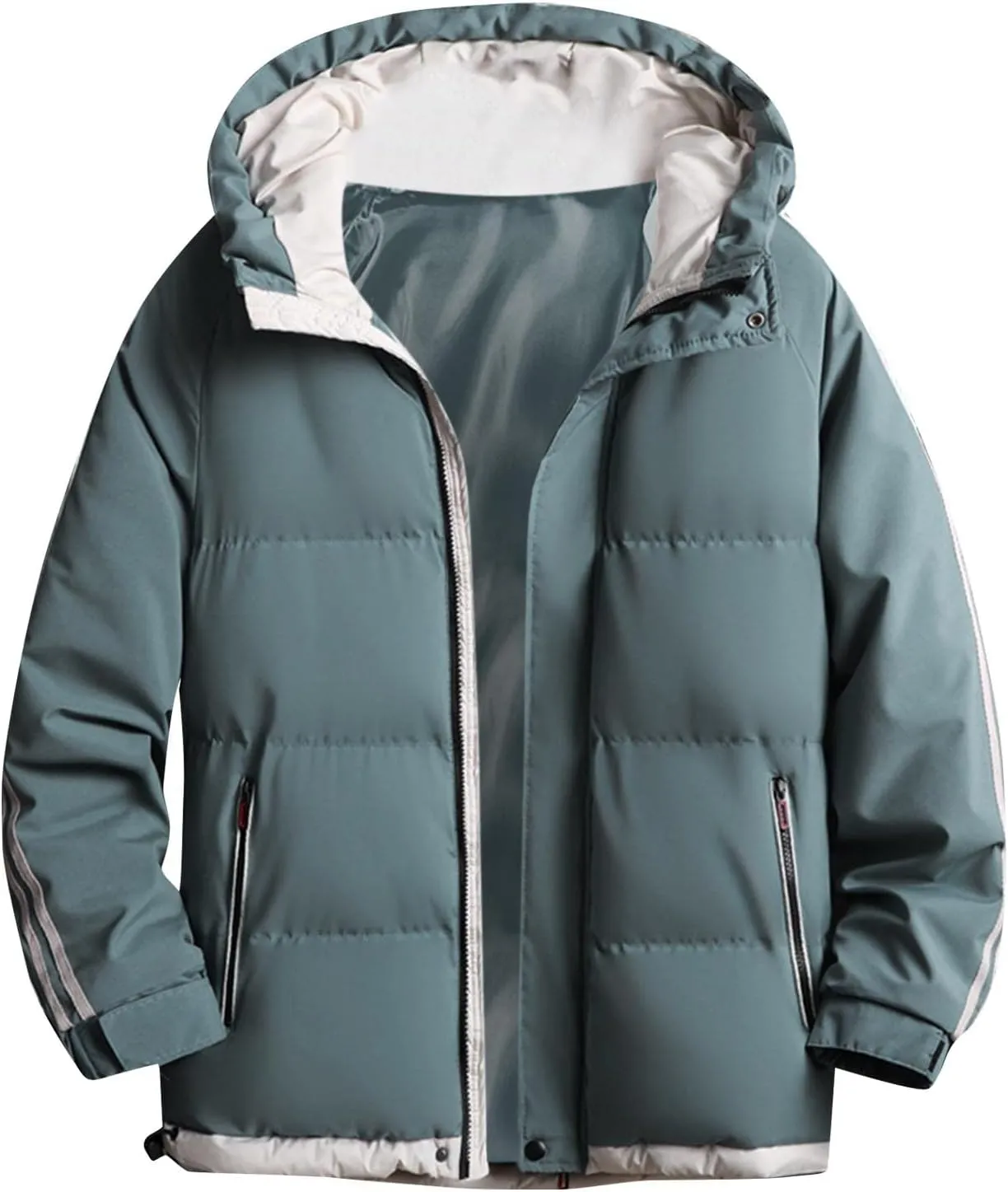 Mens Coats and Jackets Plus Size Color Blocking Thickened Hooded Cotton Jacket Casual Coat Coats Jackets