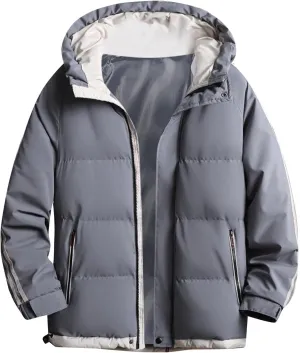 Mens Coats and Jackets Plus Size Color Blocking Thickened Hooded Cotton Jacket Casual Coat Coats Jackets