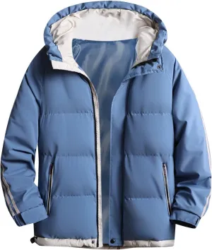 Mens Coats and Jackets Plus Size Color Blocking Thickened Hooded Cotton Jacket Casual Coat Coats Jackets