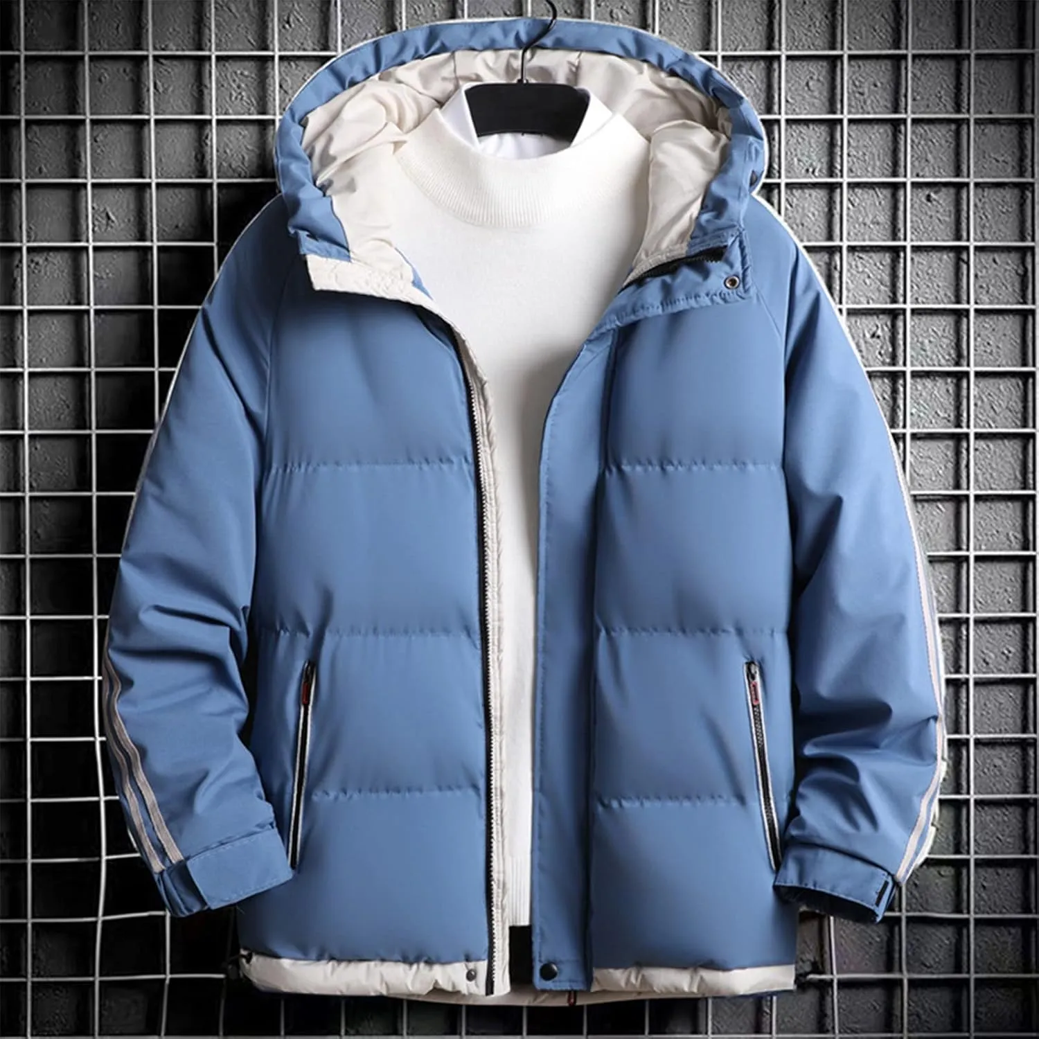 Mens Coats and Jackets Plus Size Color Blocking Thickened Hooded Cotton Jacket Casual Coat Coats Jackets