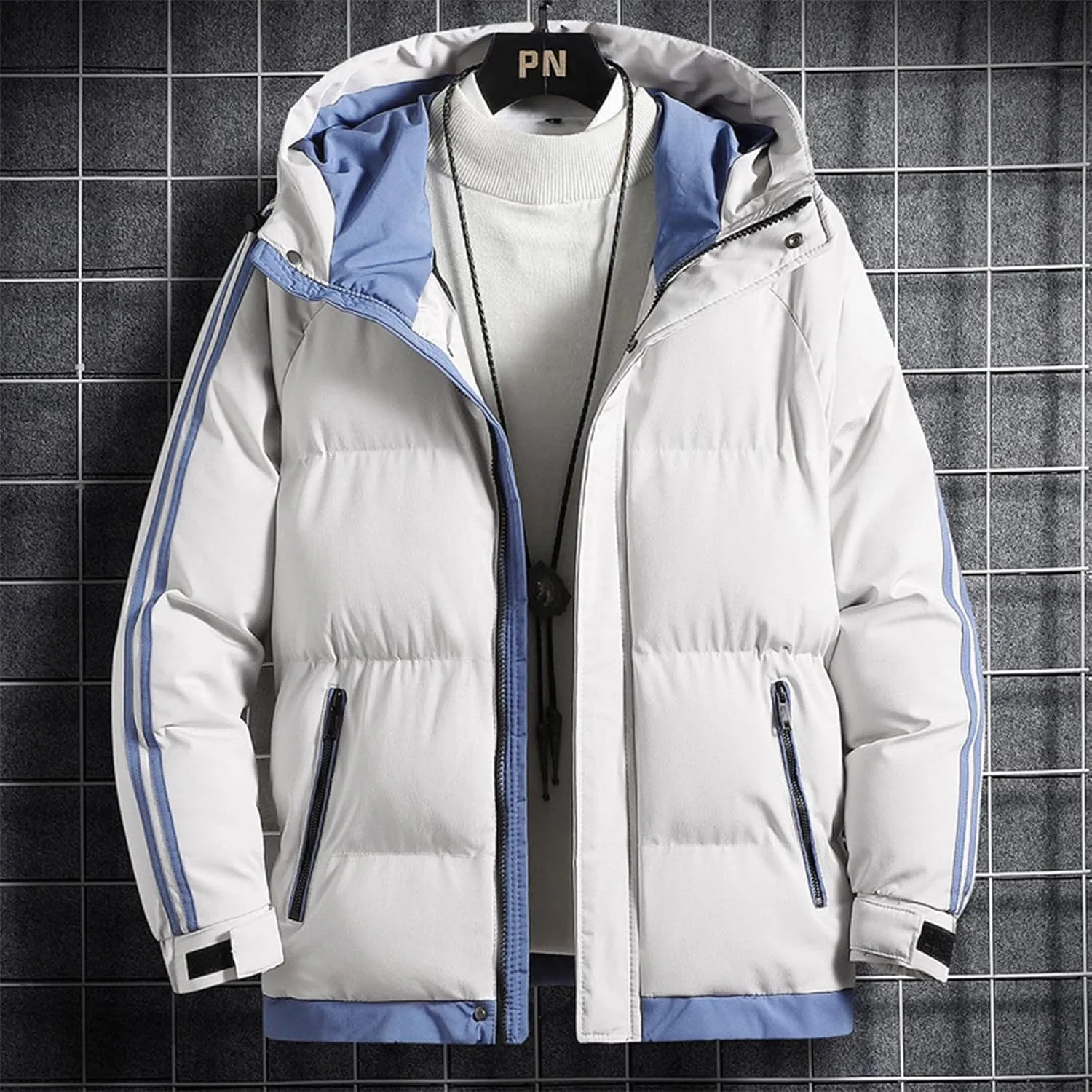 Mens Coats and Jackets Plus Size Color Blocking Thickened Hooded Cotton Jacket Casual Coat Coats Jackets